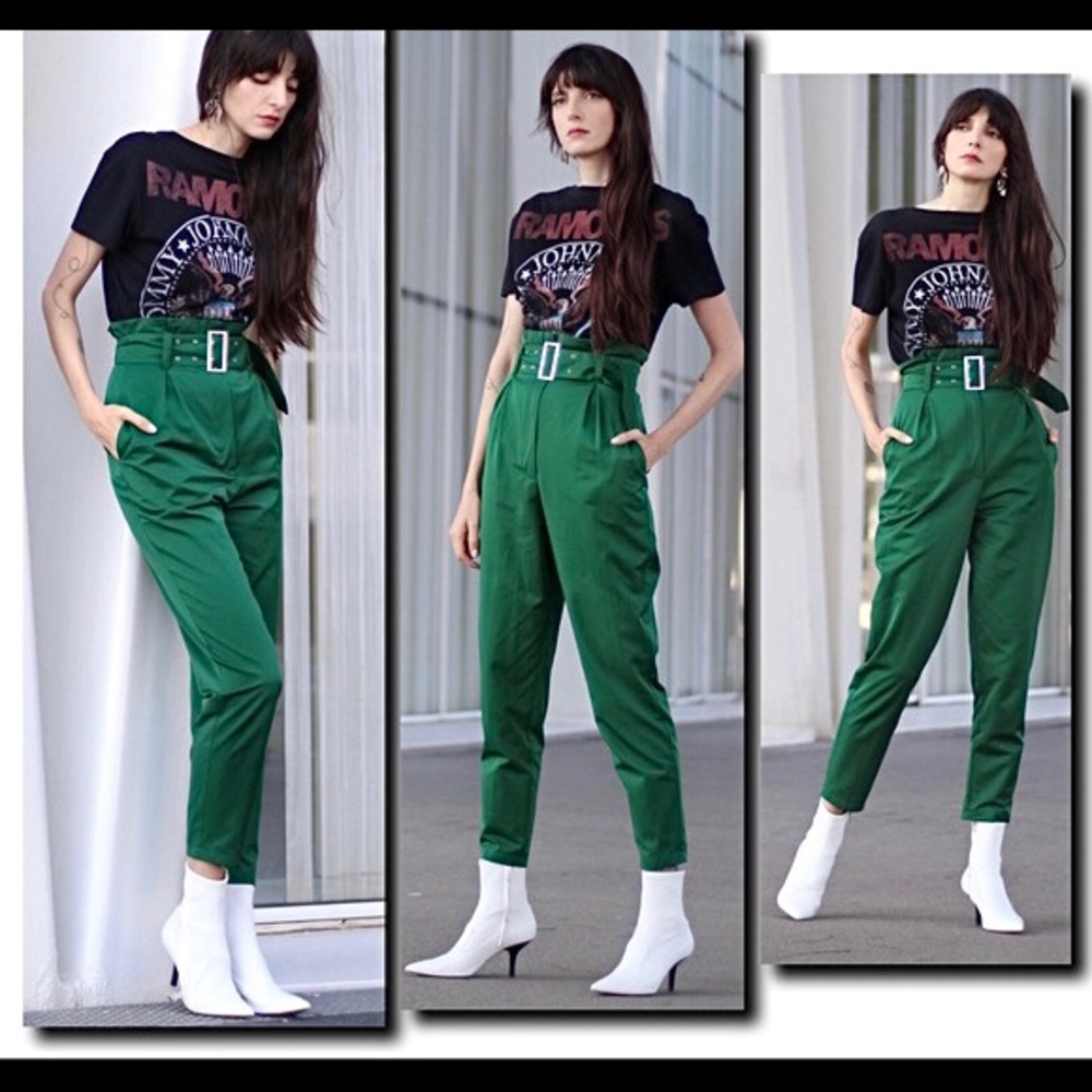 H&M Green Paperbag High Waisted Pants